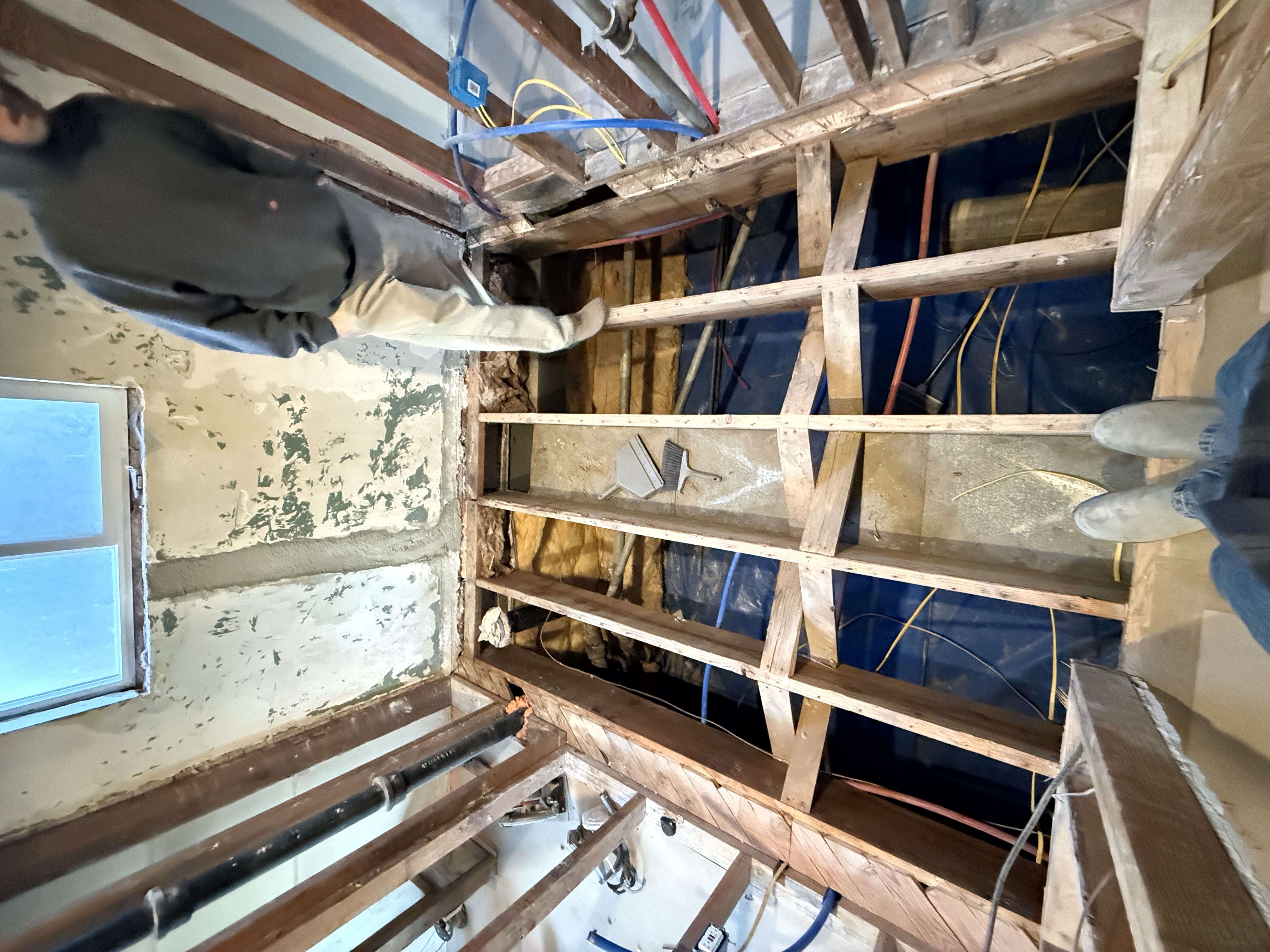 Bathroom floor joists exposed